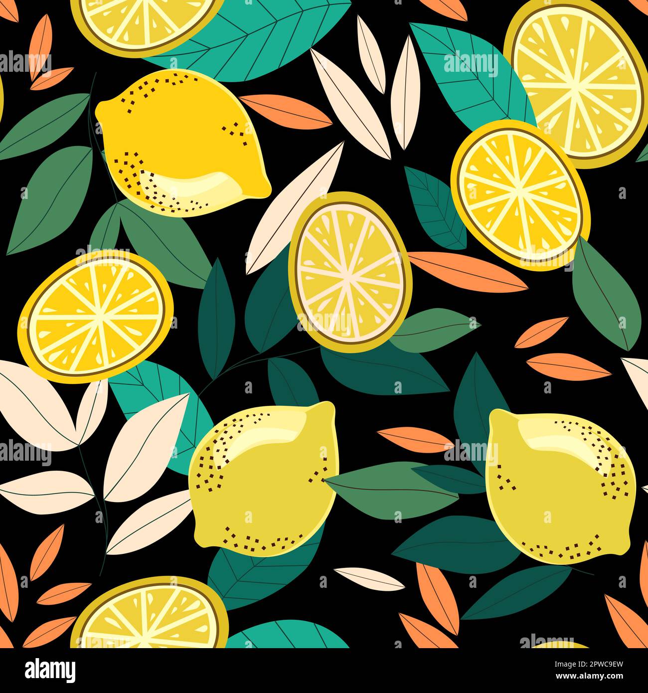 Seamless botanical pattern with lemons and leaves vector illustration Stock Vector