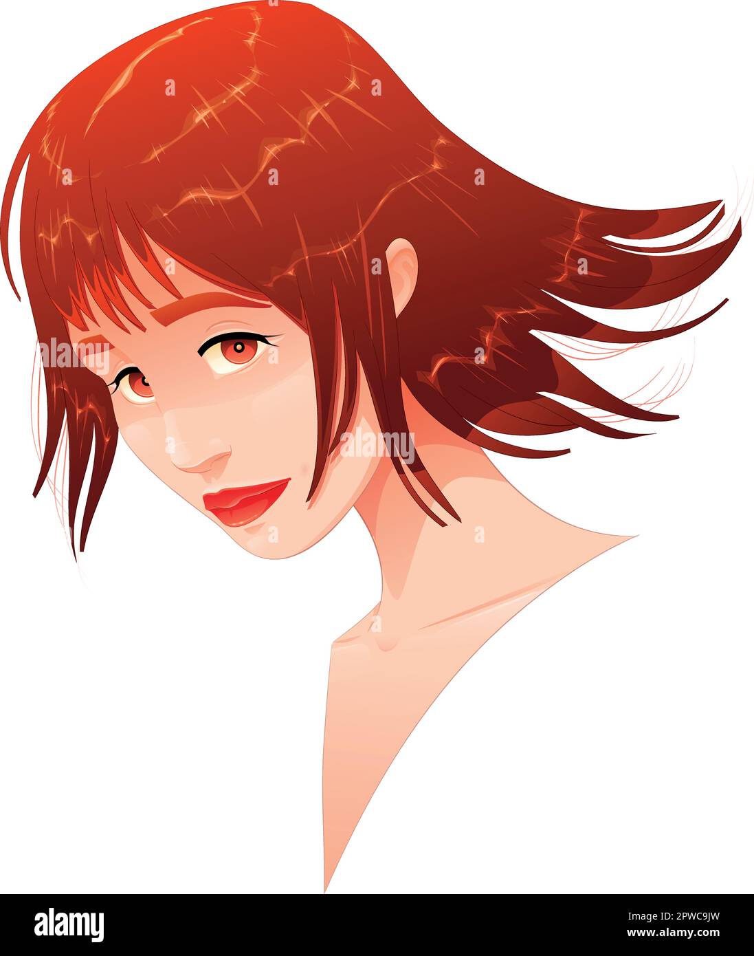 Female portrait. Vector illustration, young girl, object isolated Stock Vector