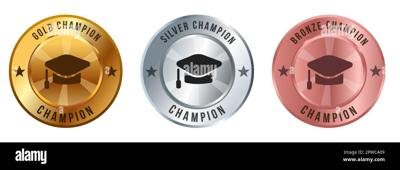 Academic education graduation cap hat medal gold silver bronze round
