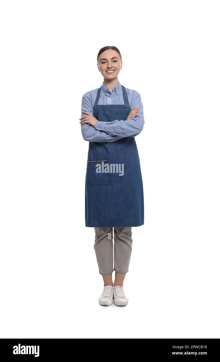 Woman in denim apron arms hi-res stock photography and images - Alamy