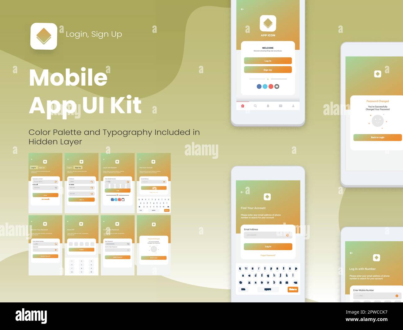 Wireframe UI, UX and GUI Layout with Different Login Screens including Account Sign In, Sign Up, Lock Screen for Mobile Apps or Responsive Website. Stock Vector