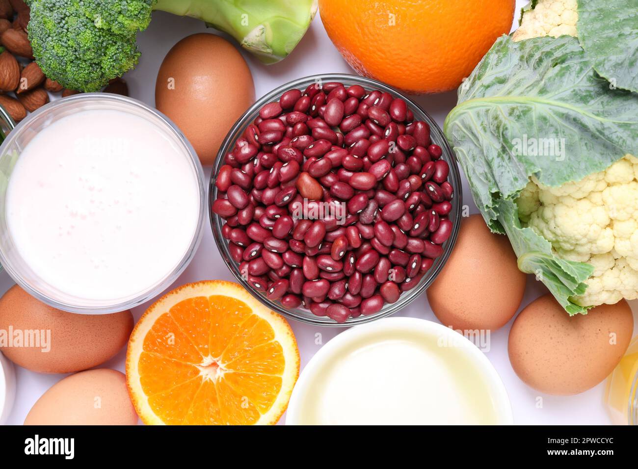 Set of natural food high in calcium on white background, flat lay Stock Photo Alamy