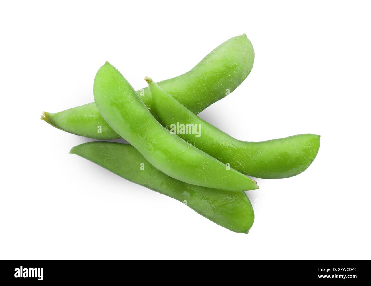 Raw green edamame pods on white background Stock Photo Alamy