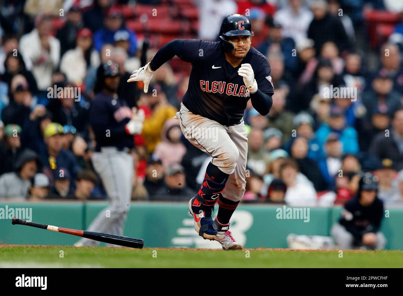 Cleveland Guardians' Josh Bell bats during the ninth inning in the first  baseball game of a doubleheader against the Miami Marlins, Saturday, April  22, 2023, in Cleveland. (AP Photo/Nick Cammett Stock Photo 