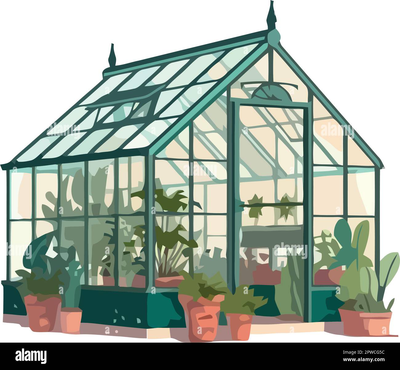 Greenhouse design with potted plants and flowers Stock Vector Image ...