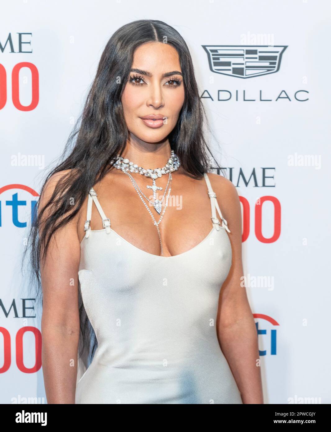Kim Kardashian wearing dress by John Galliano attends 2023 TIME100 Gala at Jazz at Lincoln Center in New York on April 26, 2023 Stock Photo