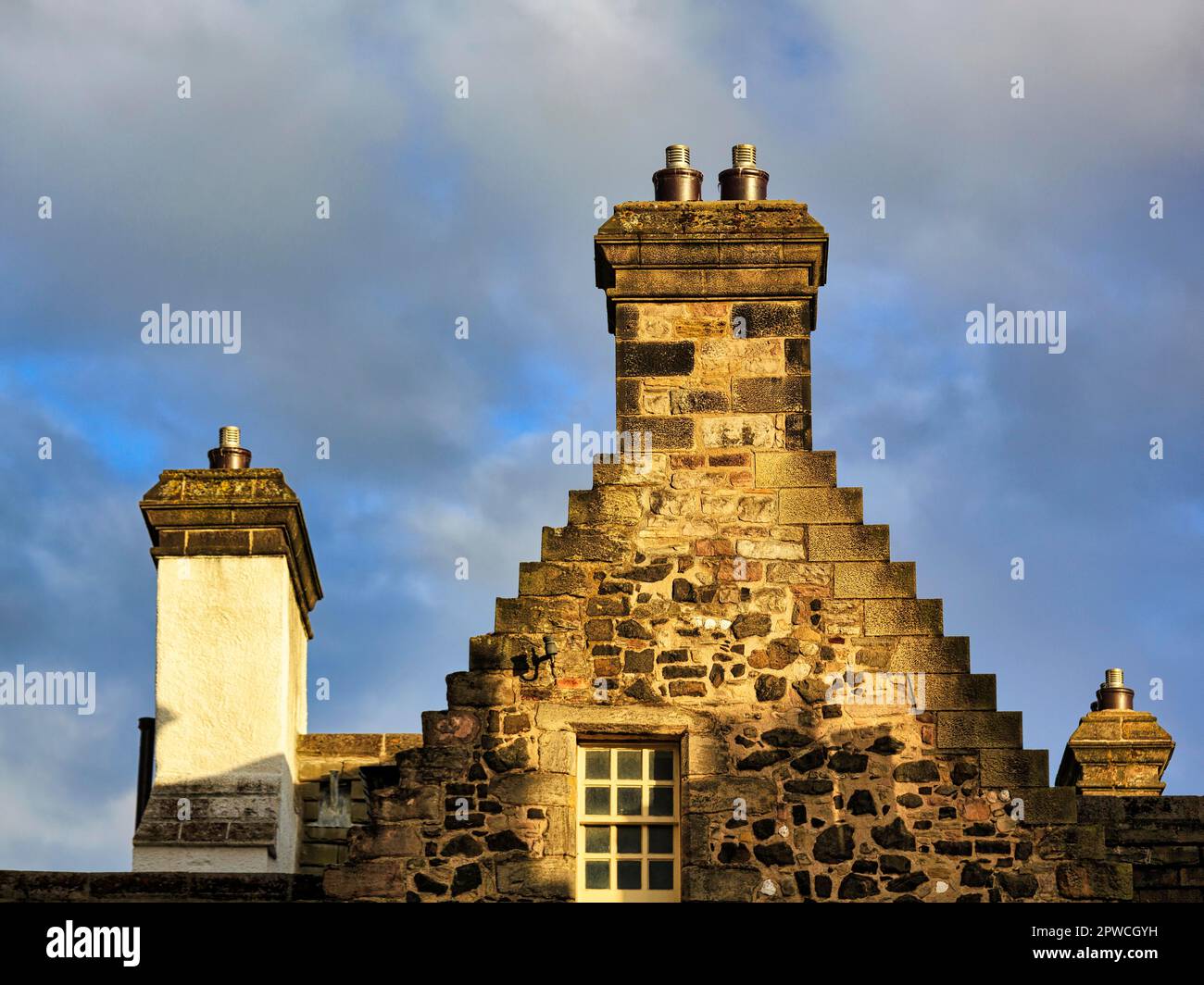 Typical stepped gable with chimneys, Old Town, Edinburgh, Scotland
