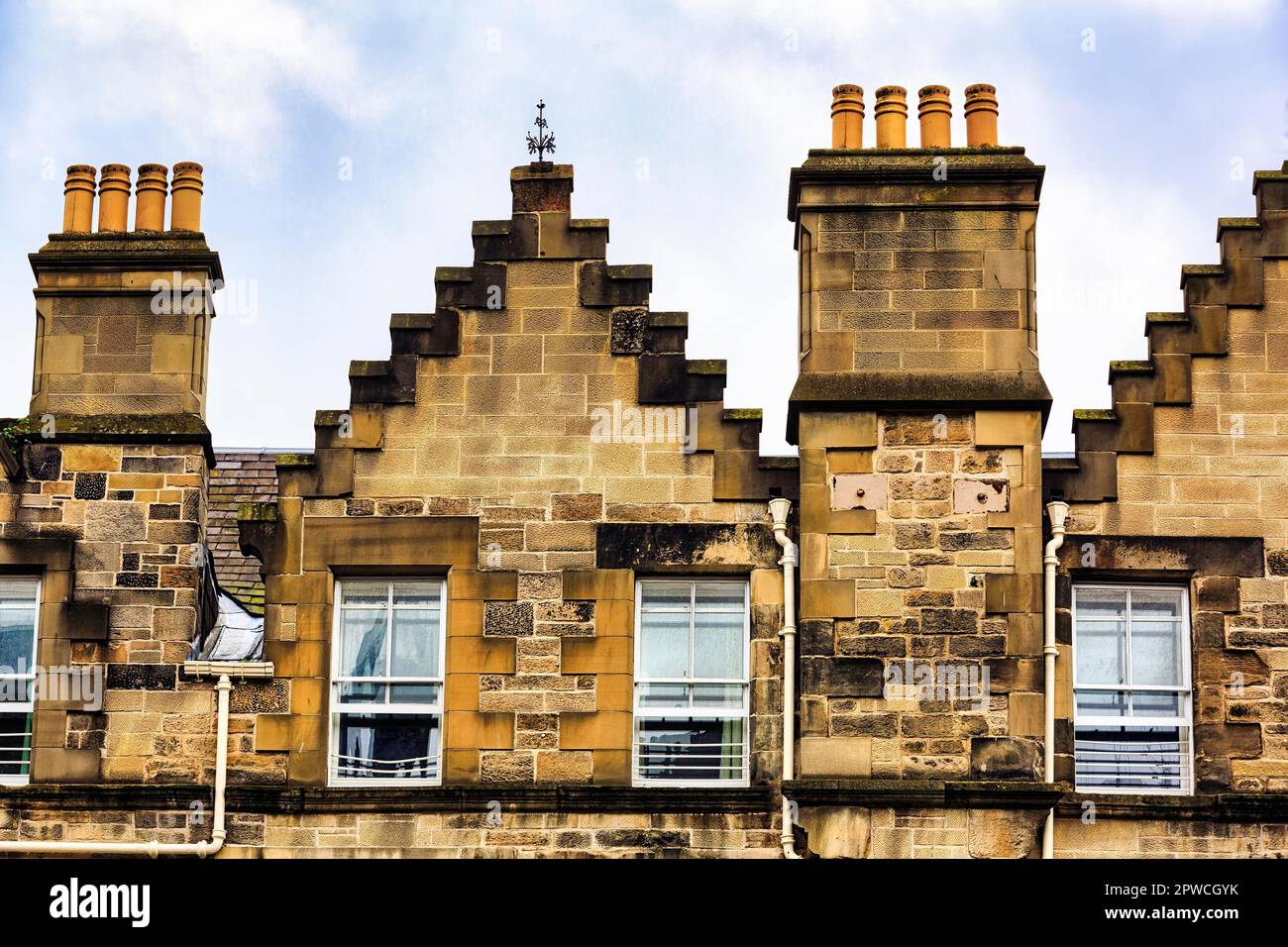 Typical stepped gable with chimneys, Old Town, Edinburgh, Scotland
