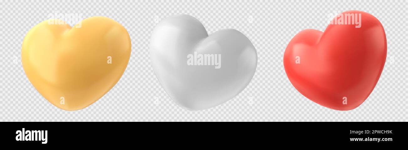 Realistic set of heart shape balloons set isolated on transparent ...