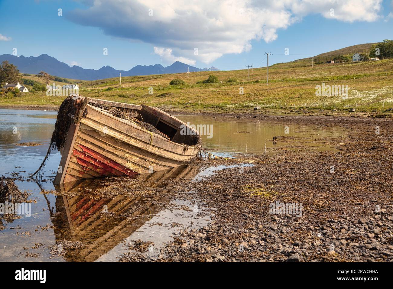 Old boat at loch Harport, Carbost, Isle of Skye, Scotland, United Kingdom Stock Photo
