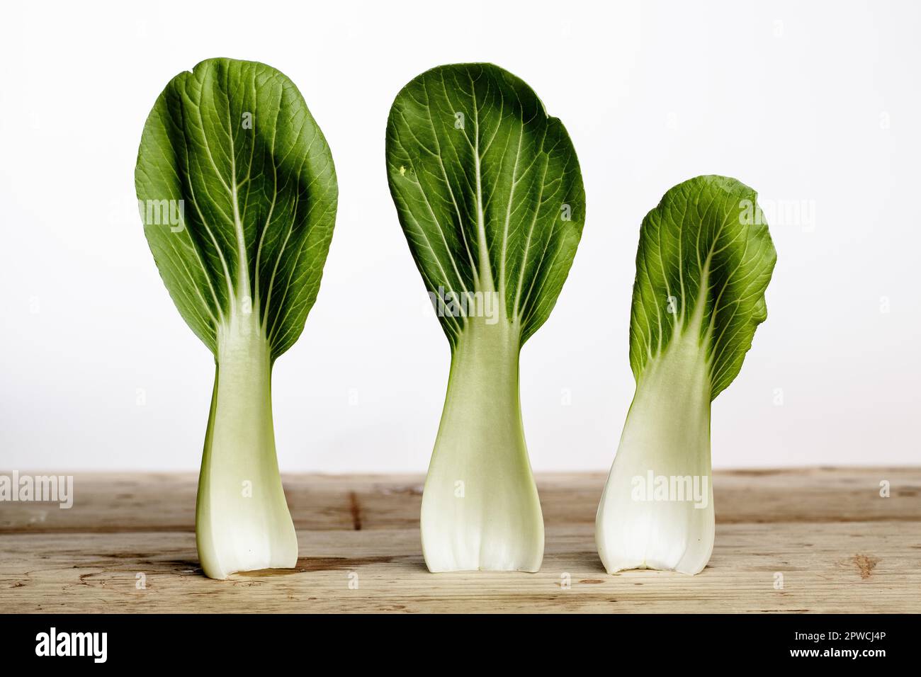 Freshly washed leaves of pak choi, Chinese mustard cabbage Stock Photo