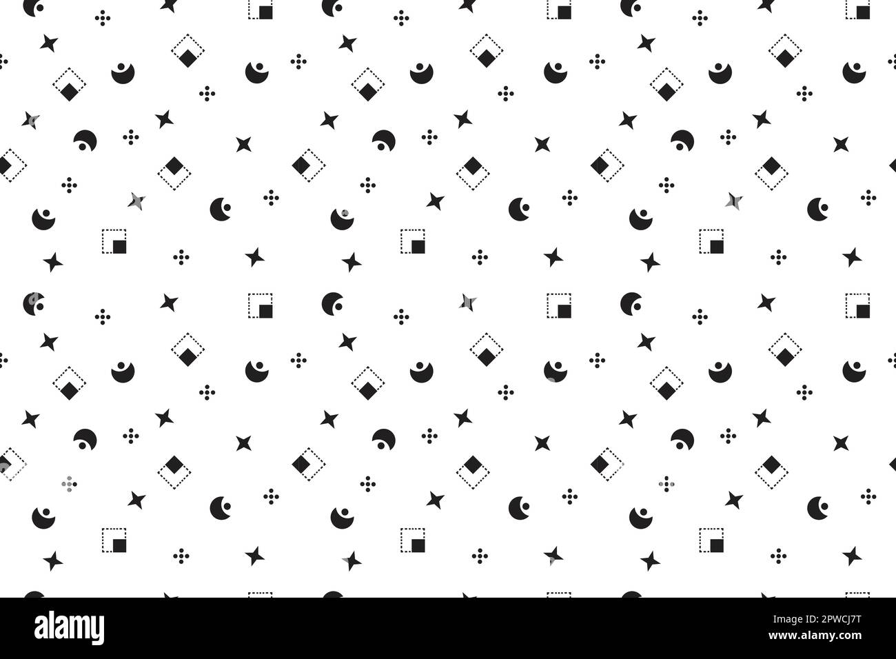 Seamless Memphis Background. Abstract Colorful shapes with Lines and Geometric Figures on white for Fabric, Cloth, Textile. Modern Seamless Multicolor Background in Memphis Style. Vector illustration Stock Vector