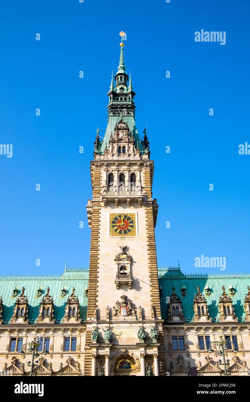 The beautiful Hamburg City Hall under a blue sky Stock Photo
