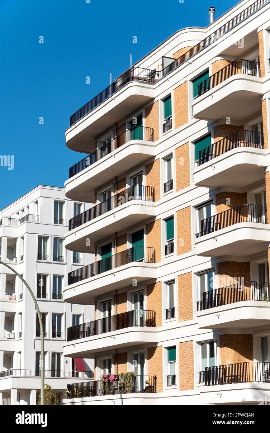 Modern apartment building with round balconies in Berlin Stock Photo ...
