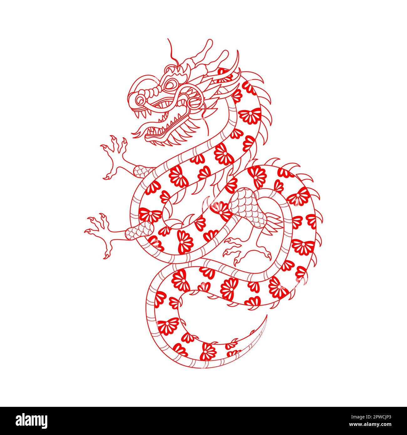 Traditional white red chinese dragon. 2024 Zodiac sign. Vector ...