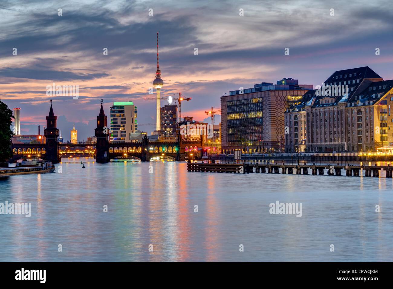 Evening atmosphere on the Spree in Berlin with the TV tower in the background Stock Photo
