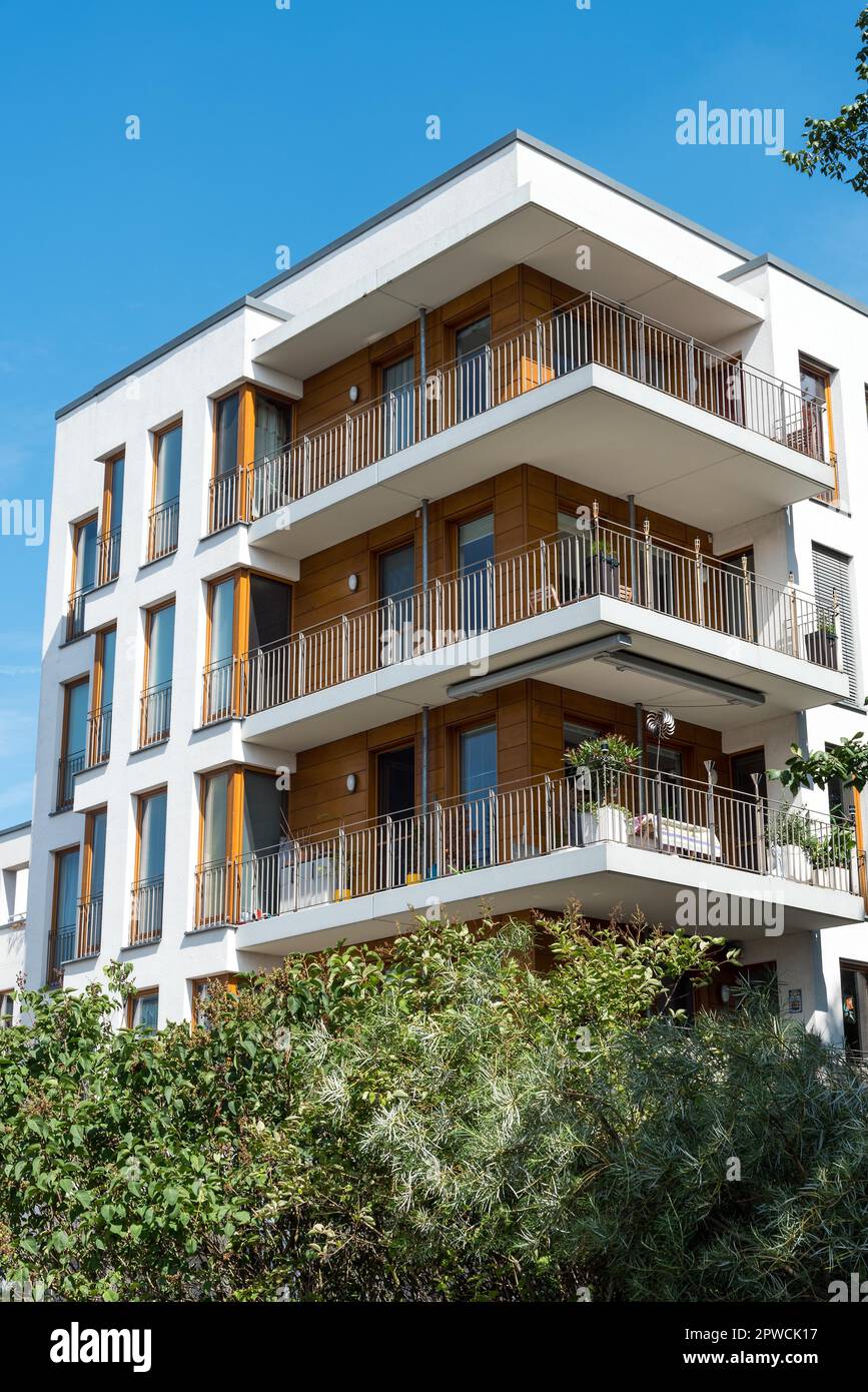 Modern apartment building with large balconies in Berlin Stock Photo ...