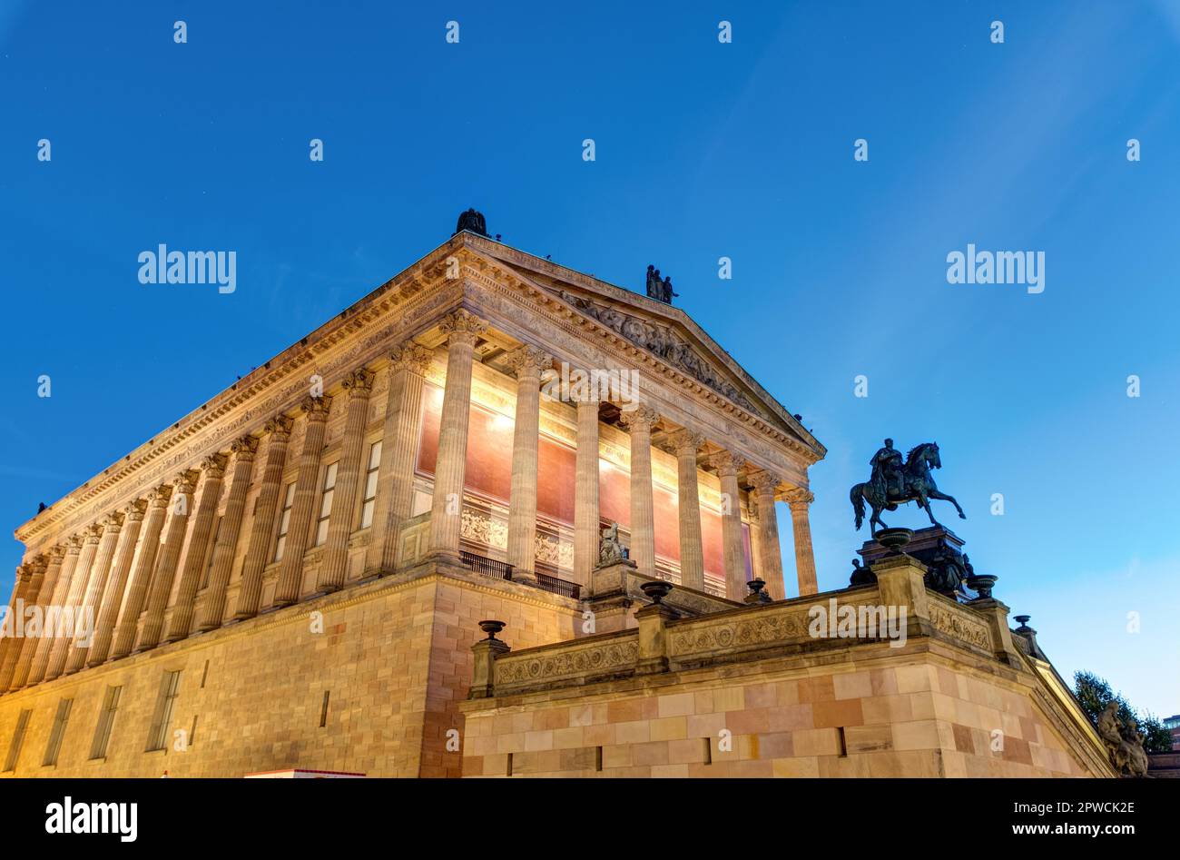 The Old National Gallery on Museum Island in Berlin by night Stock Photo