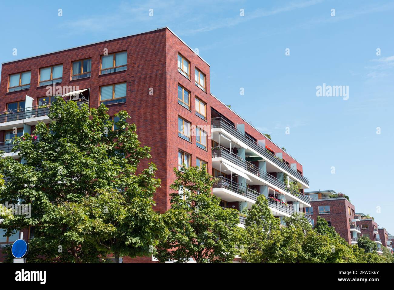 Red modern flat houses in Berlin, Germany Stock Photo Alamy