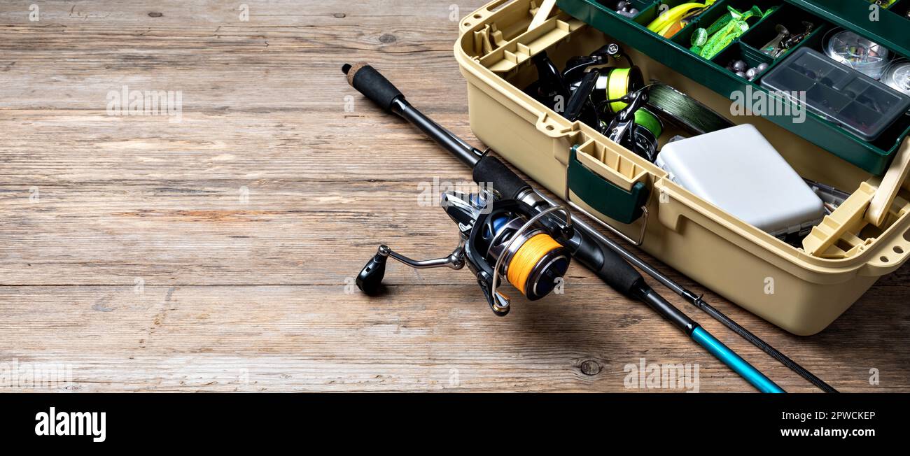 Fishing Rod and Tackle Box Stock Photo Alamy