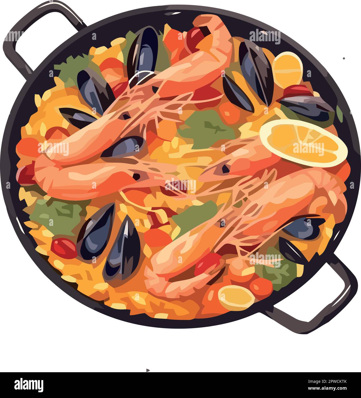 Gourmet seafood paella with fresh prawns Stock Vector