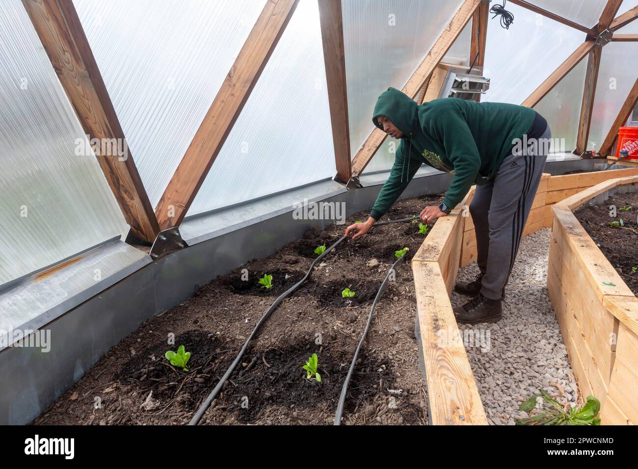 Detroit, Michigan, On Earth Day, volunteers helped set up a geodesic