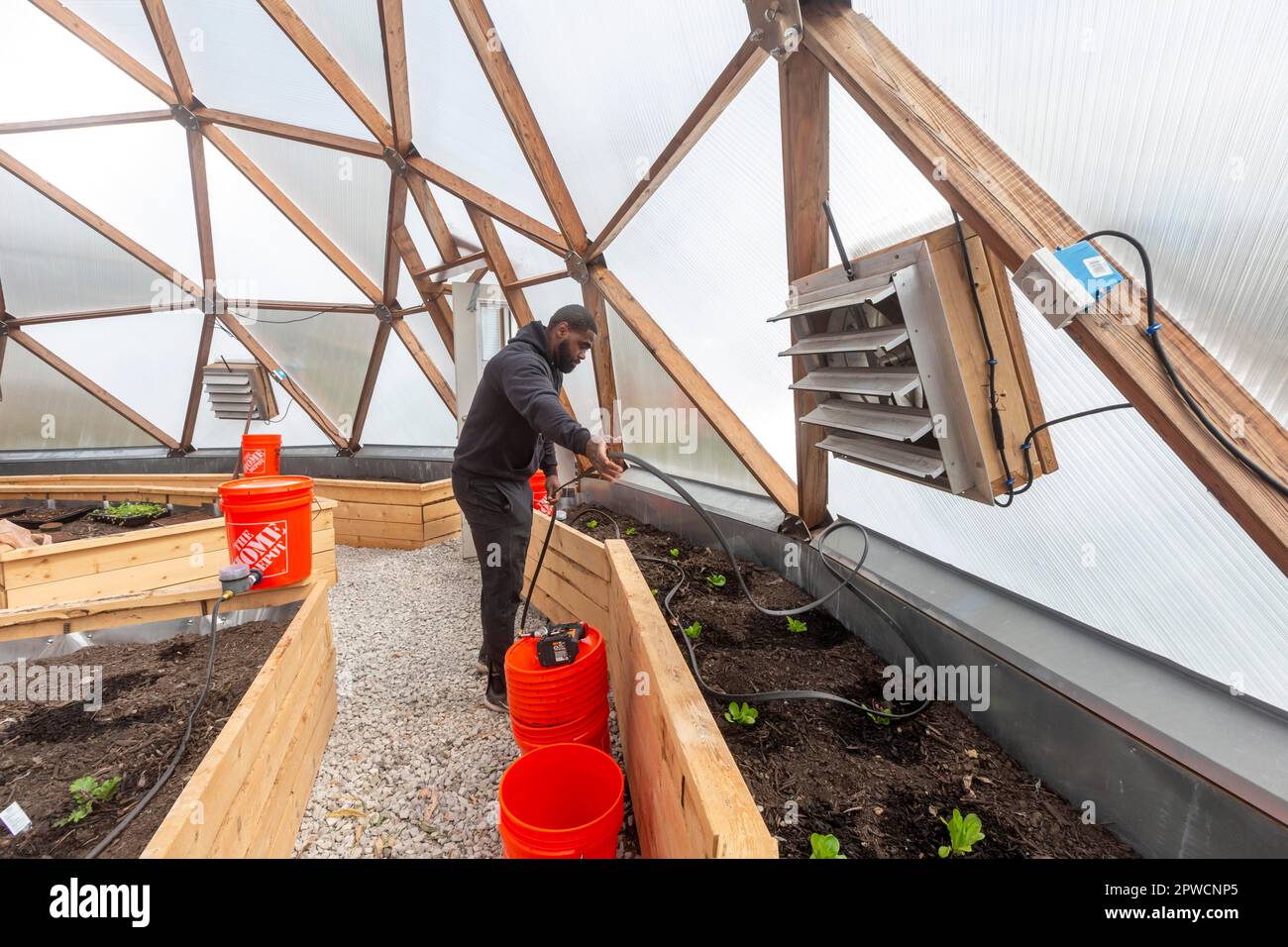 Detroit, Michigan, On Earth Day, volunteers helped set up a geodesic