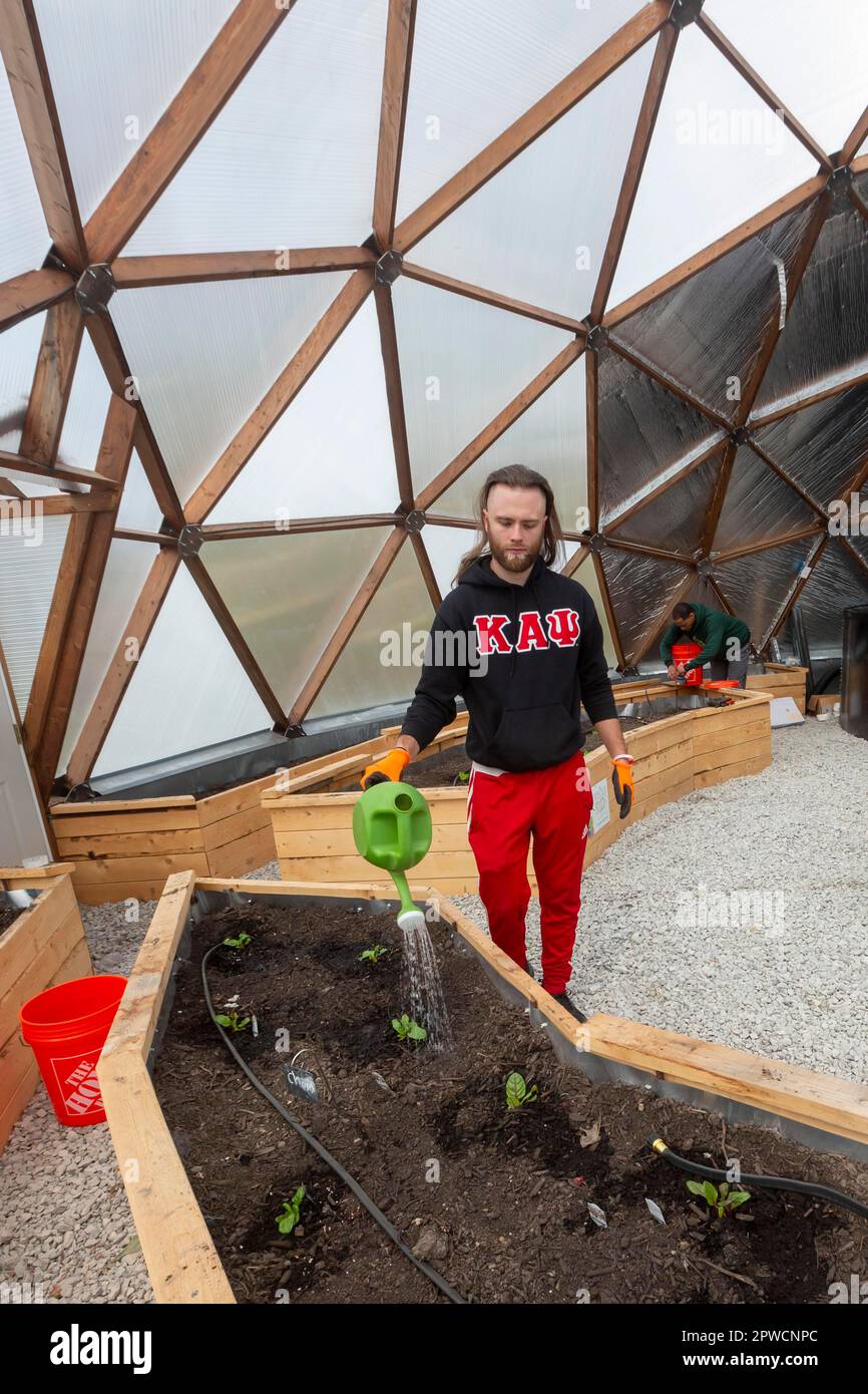 Detroit, Michigan, On Earth Day, volunteers helped set up a geodesic