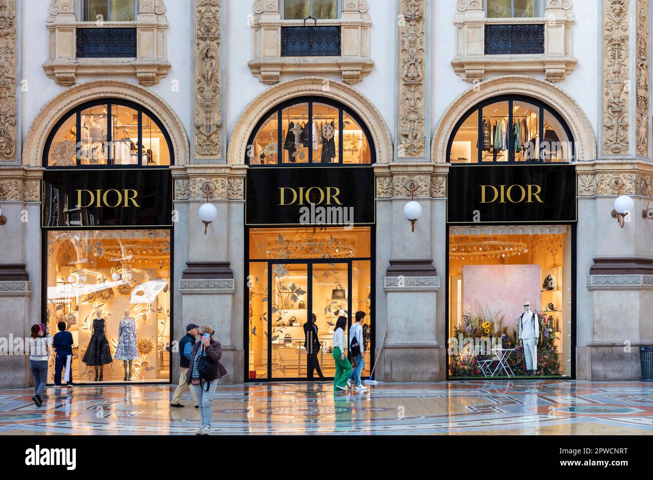 Shop window of the luxury shop Dior in the Galleria Vittorio Emanuele II, Milan, Lombardy, Italy Stock Photo