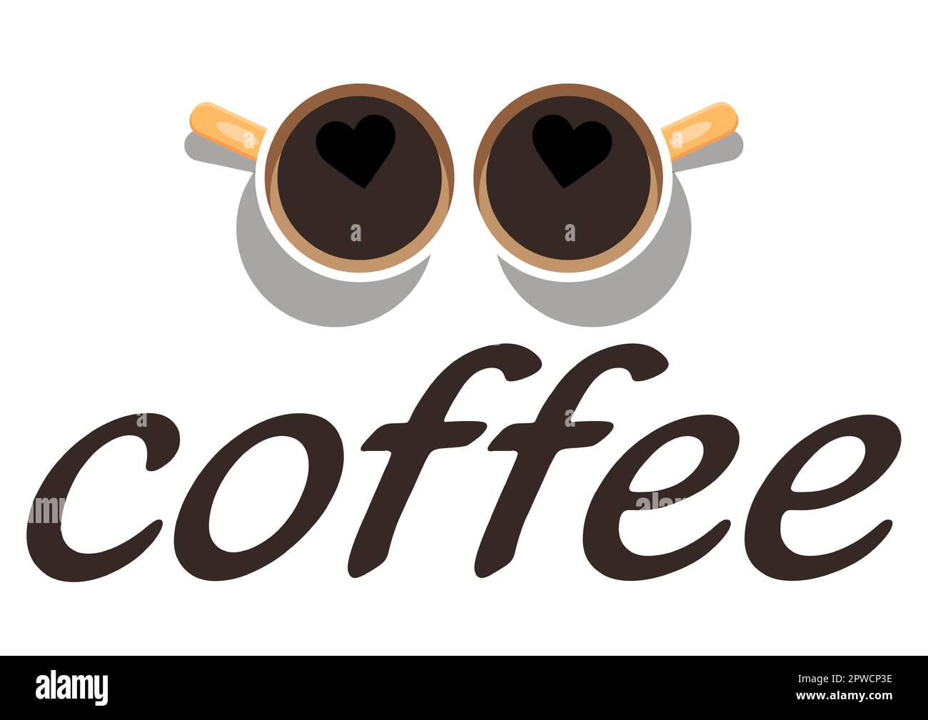 Love expressed with two cups next to the word coffee Stock Vector