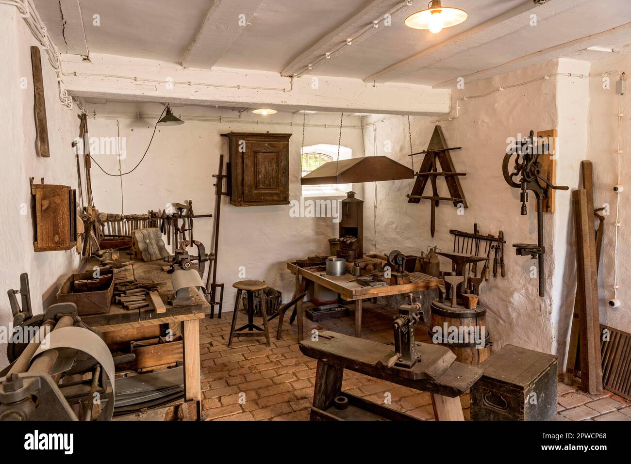 Workbench and tools in a tinsmith's tin smith's