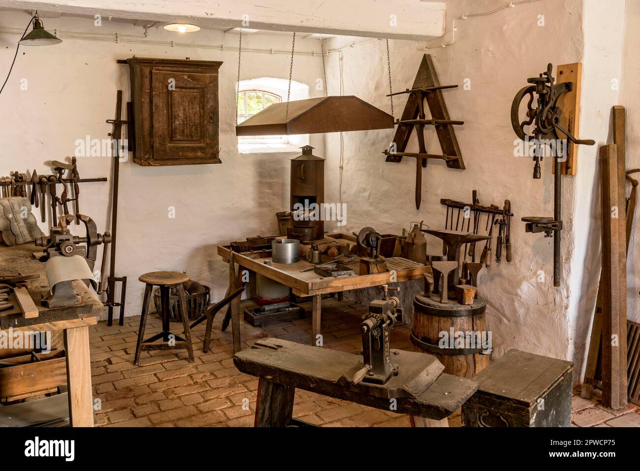 Workbench and tools in a tinsmith's tin smith's
