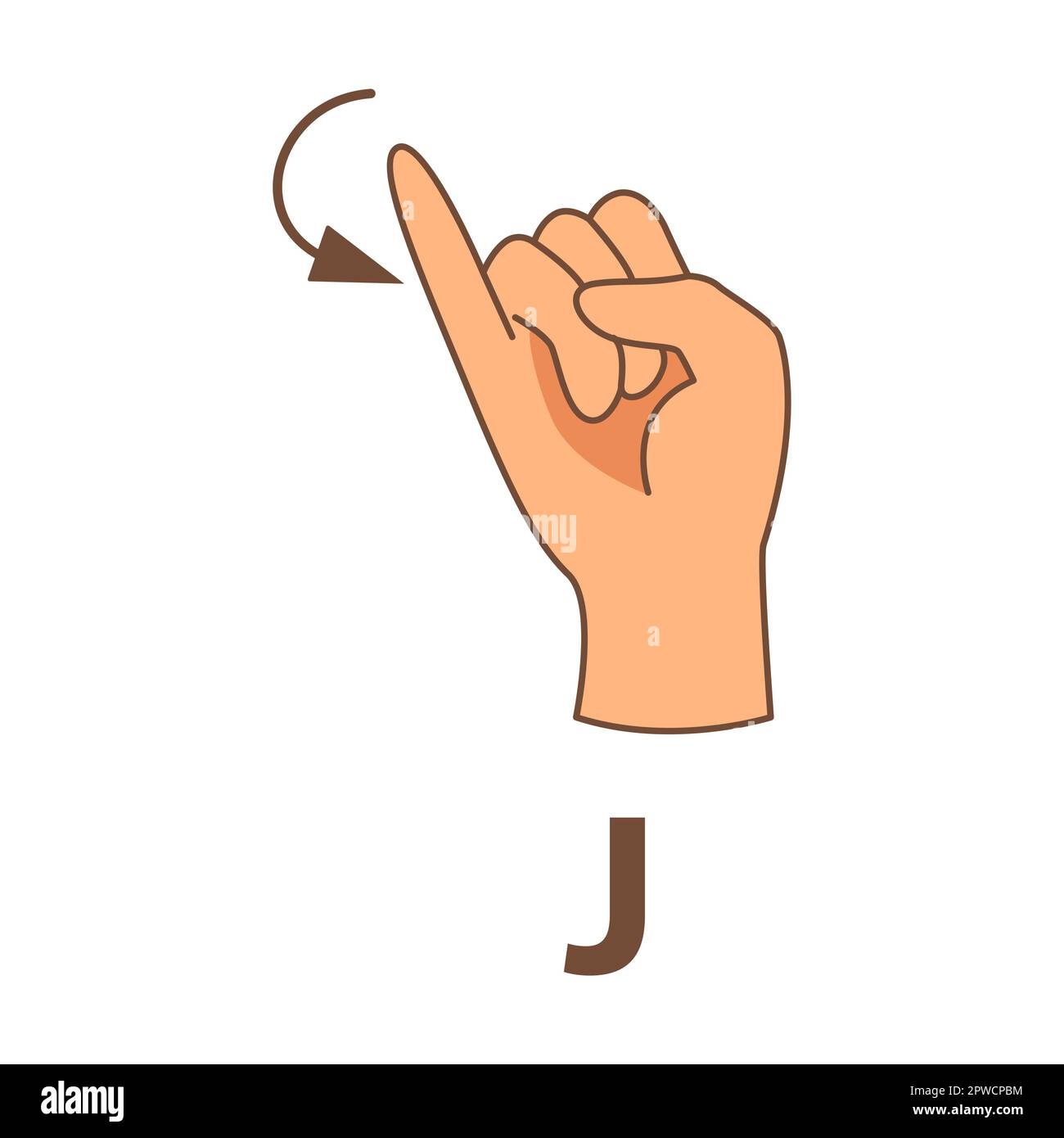 Hand showing letter J, sign language alphabet vector illustration