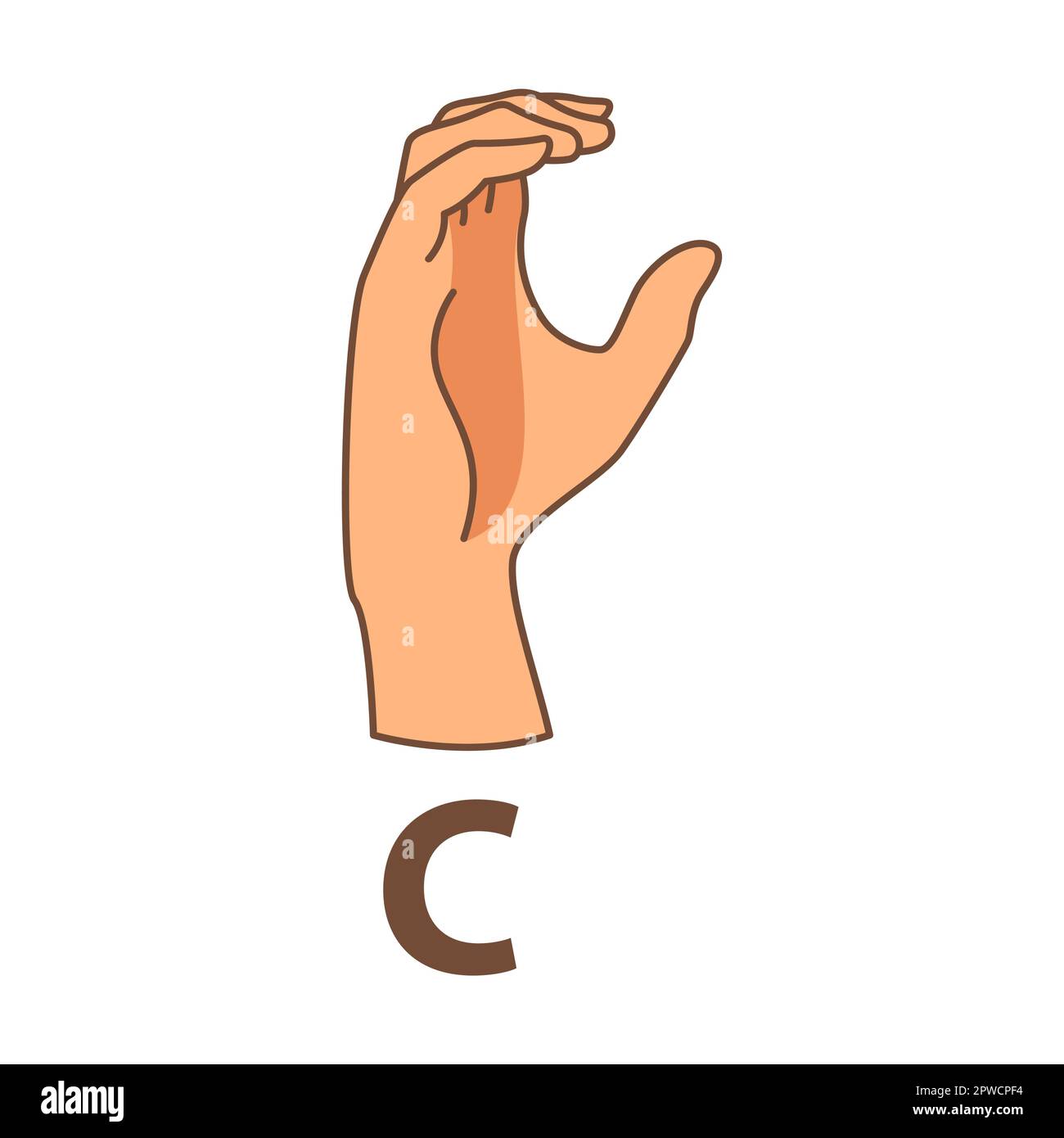 Hand showing letter C, sign language alphabet vector illustration