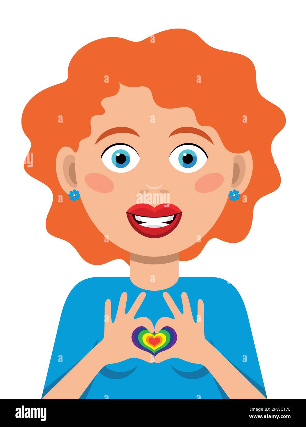 Girl forming with her hands a heart with rainbow colors Stock Vector
