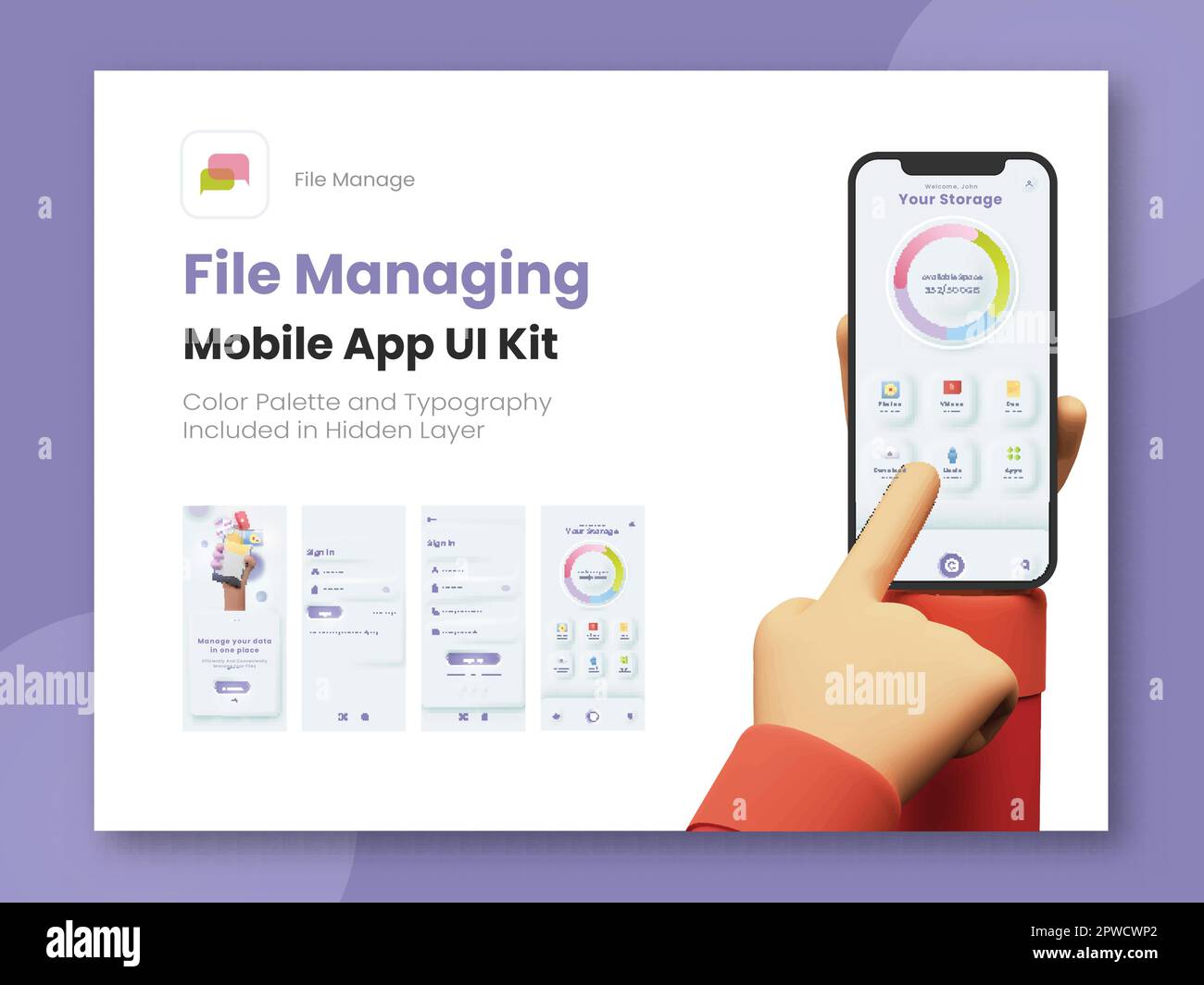 File Management Mobile App UI Screens Including As Login, Sign Up, Data