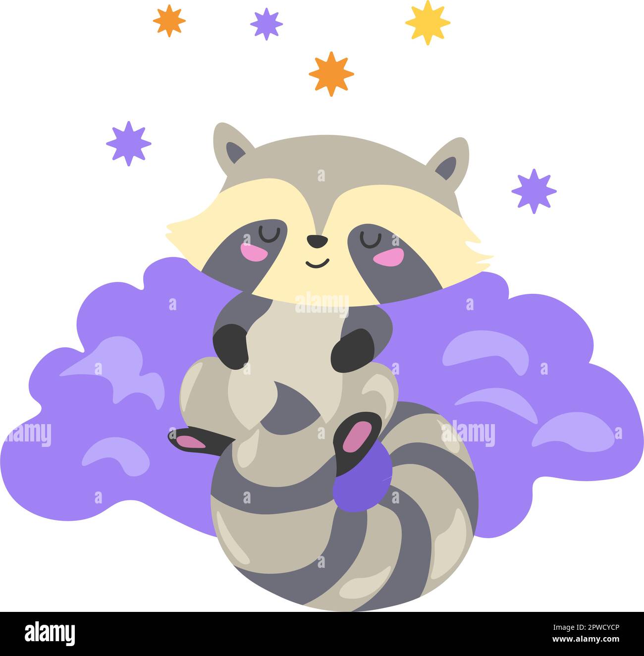 Cute raccoon kawaii cartoon vector characters set. Adorable and funny  smiling animal isolated stickers, patches pack. Anime baby raccoon sleeping  Stock Vector Image & Art - Alamy