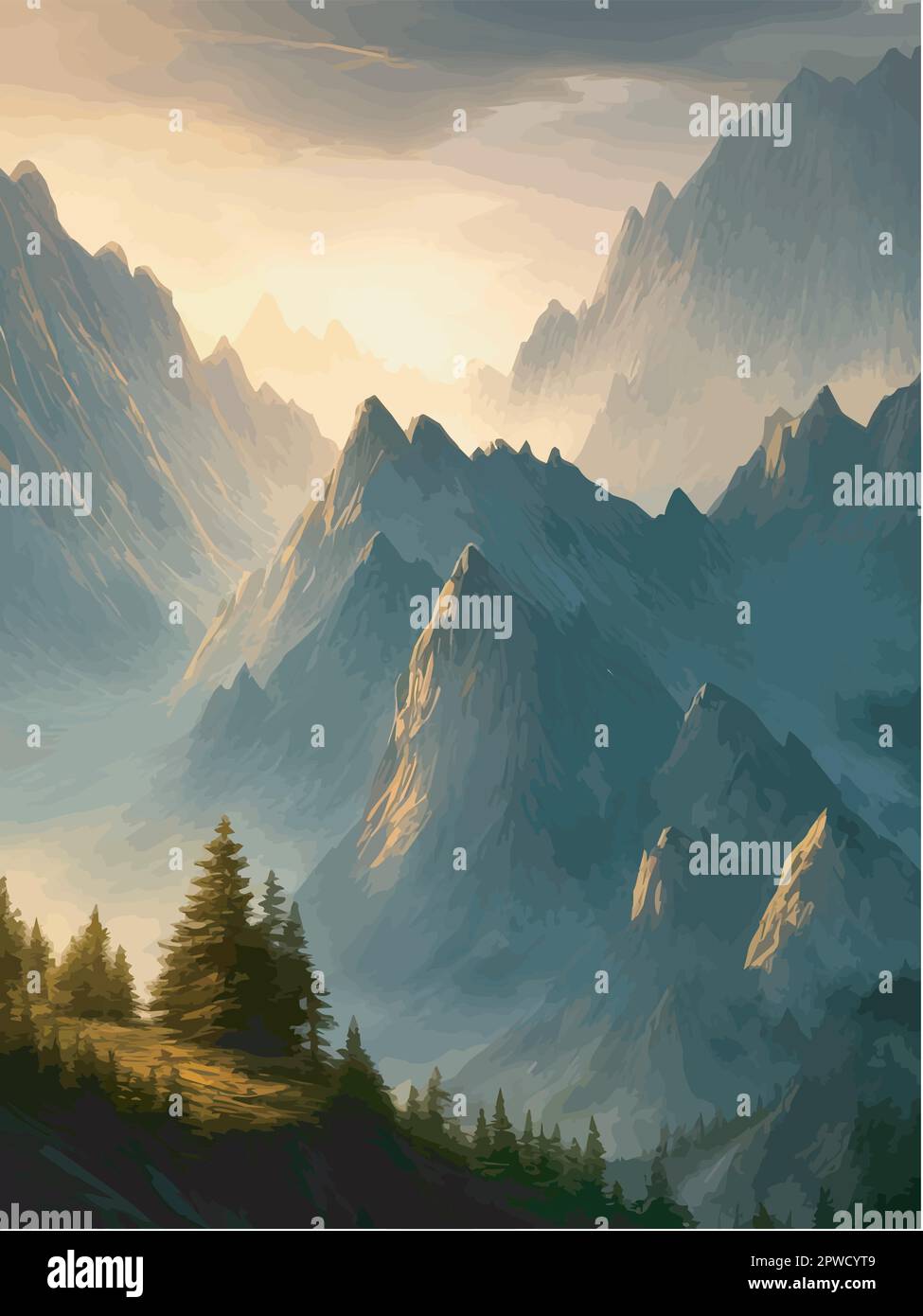 Foggy alps Stock Vector Images - Alamy