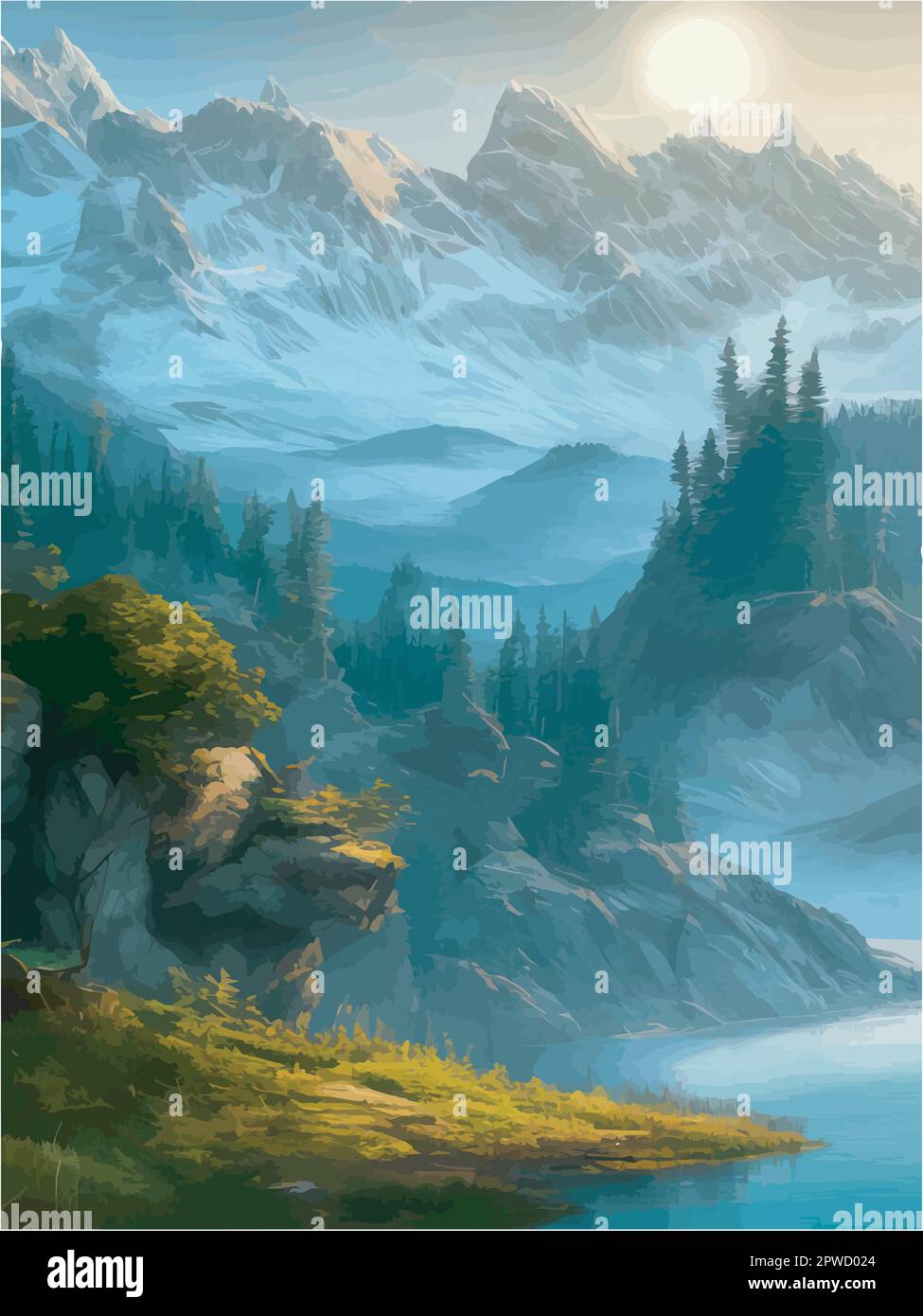 Foggy alps Stock Vector Images - Alamy