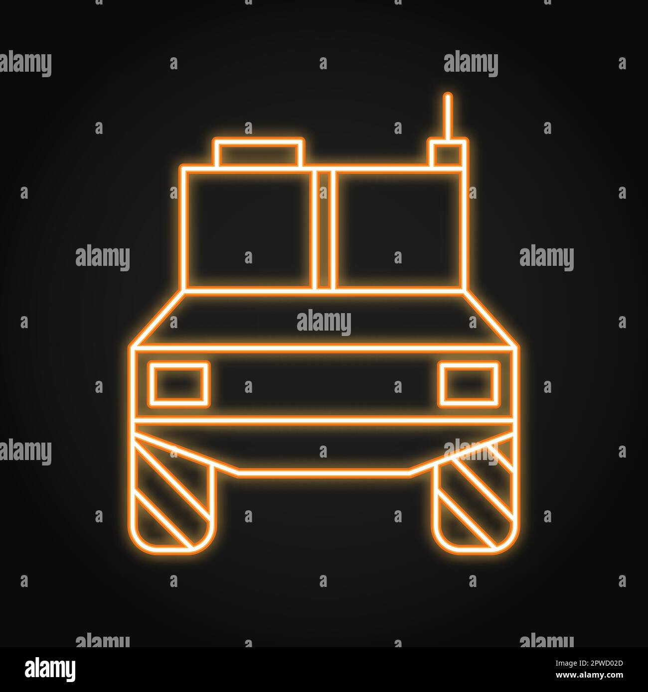 Armored car neon line icon. Military vehicle, army transportation