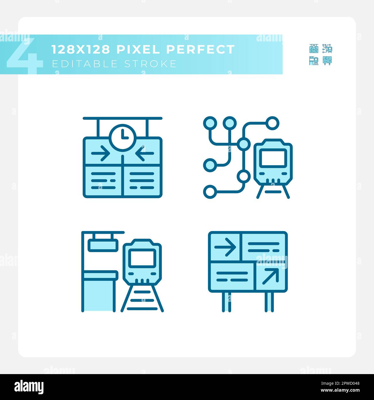 Railway station pixel perfect blue RGB color icons set Stock Vector ...
