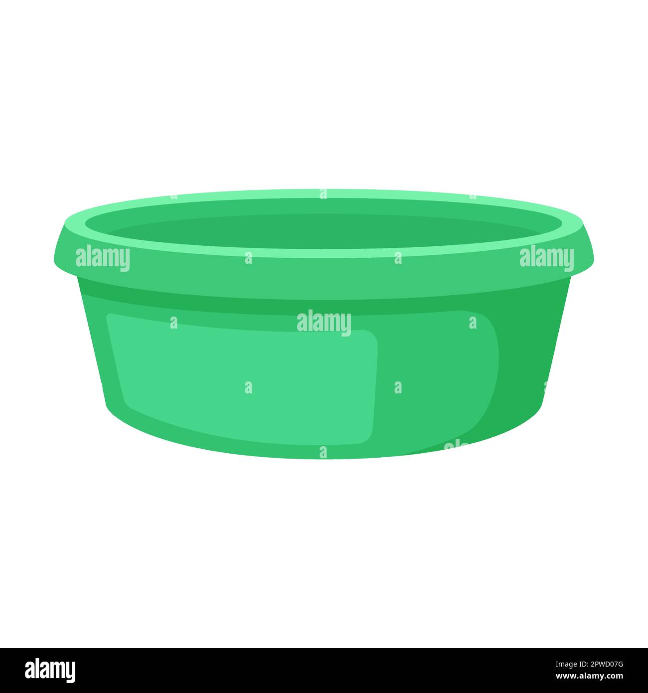 green basin for laundry, barrel and bucket with convenient spout for draining water. Vector illustration of cute colorful washbowl Stock Vector