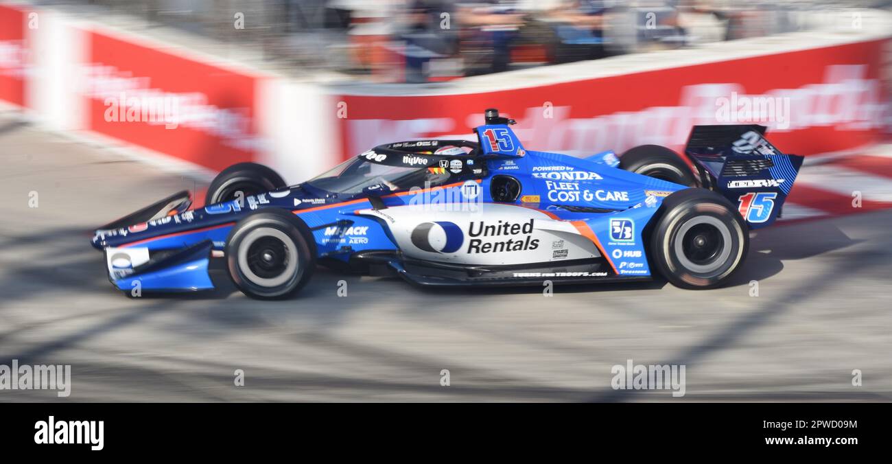 Long Beach, CA - April 15, 2023: IndyCar driver Graham Rahal competing in the Long Beach Grand Prix in Rahal Letterman Lanigan Racing's No. 15 car. Stock Photo