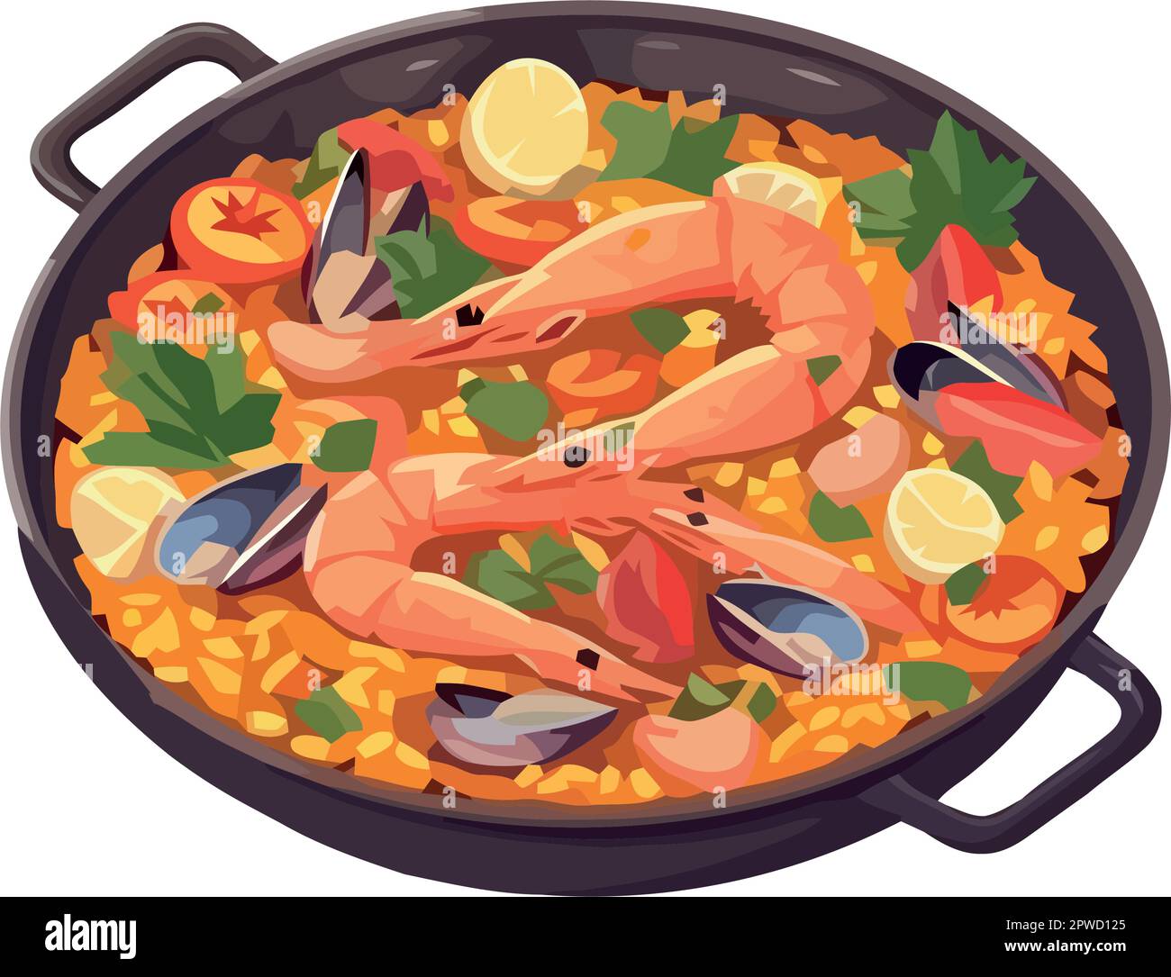 Gourmet seafood paella cooked with fresh vegetables Stock Vector