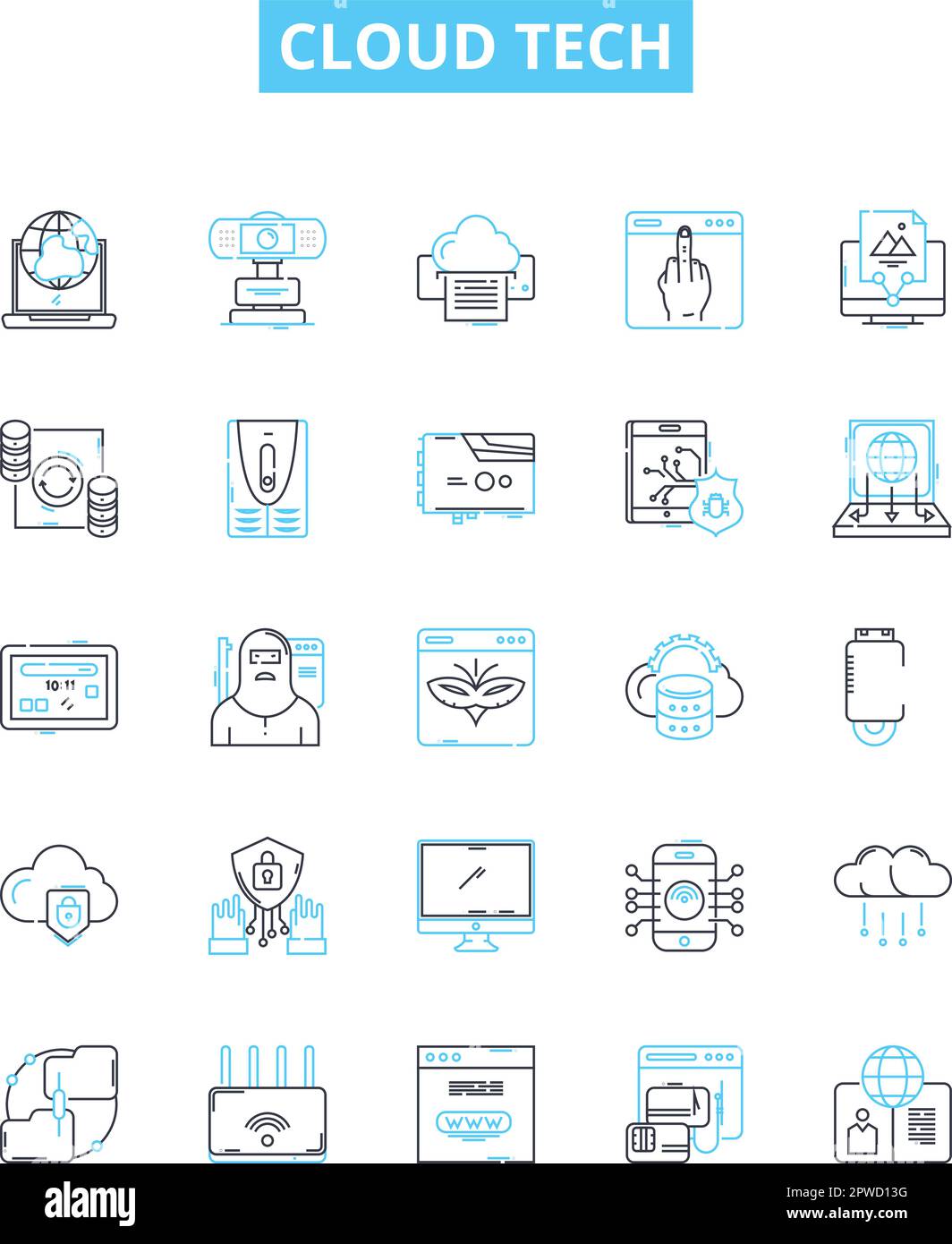 cloud tech vector line icons set. cloud, tech, computing, storage ...