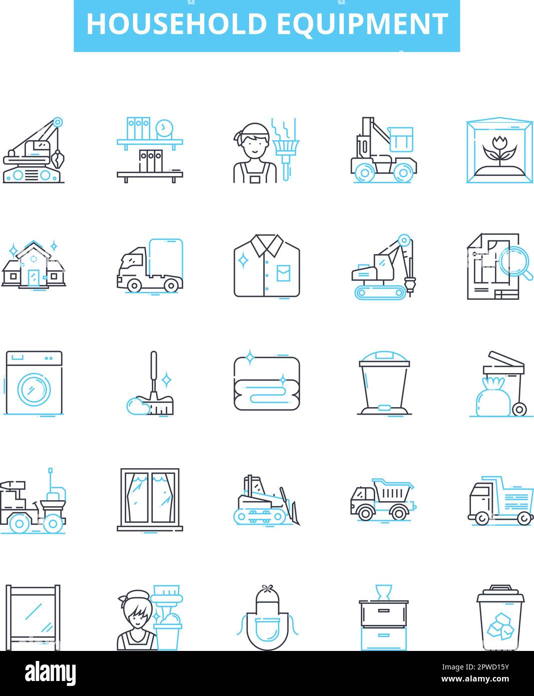 Household equipment vector line icons set. Furniture, Appliances ...