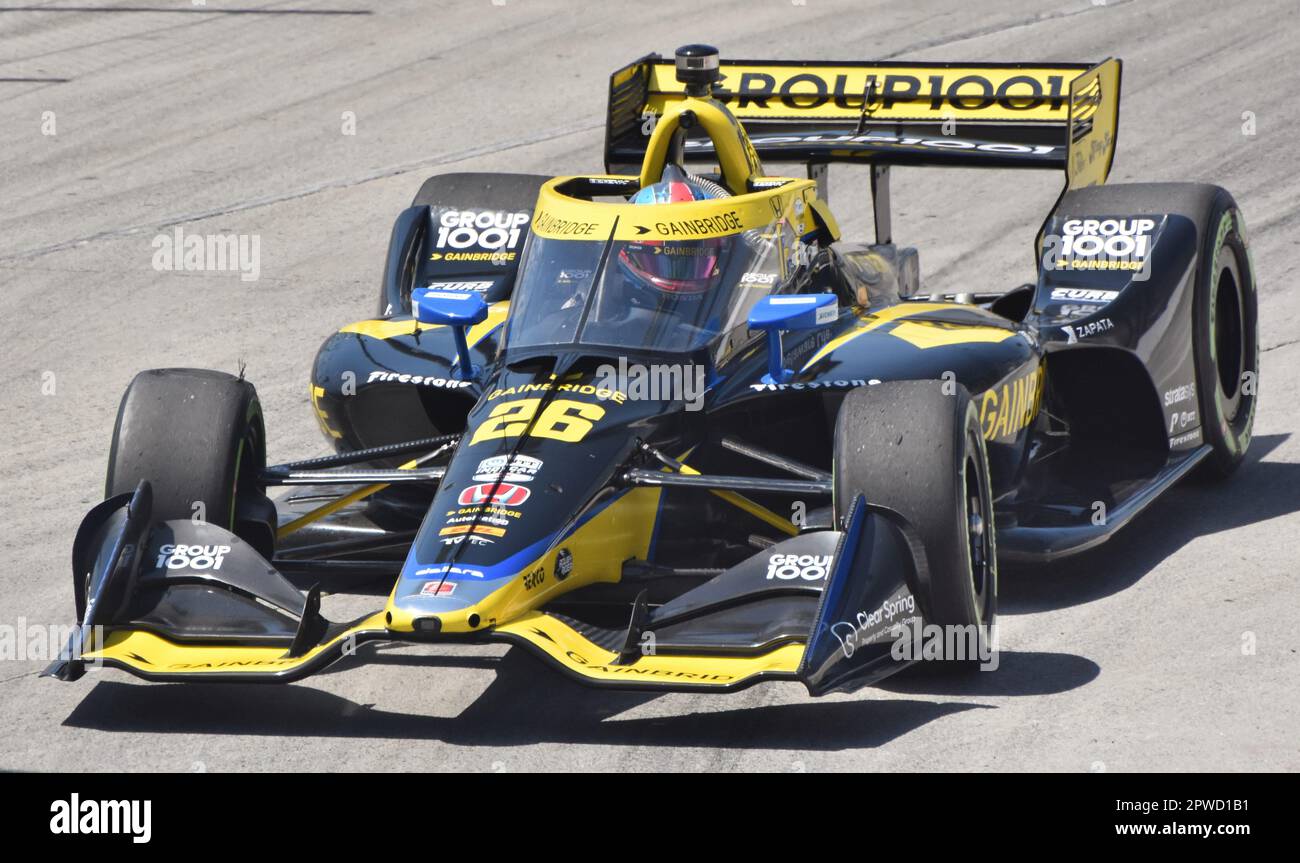 IndyCar driver Colton Herta competing in the Long Beach Grand Prix in Andretti Autosport's No. 26 car. Stock Photo