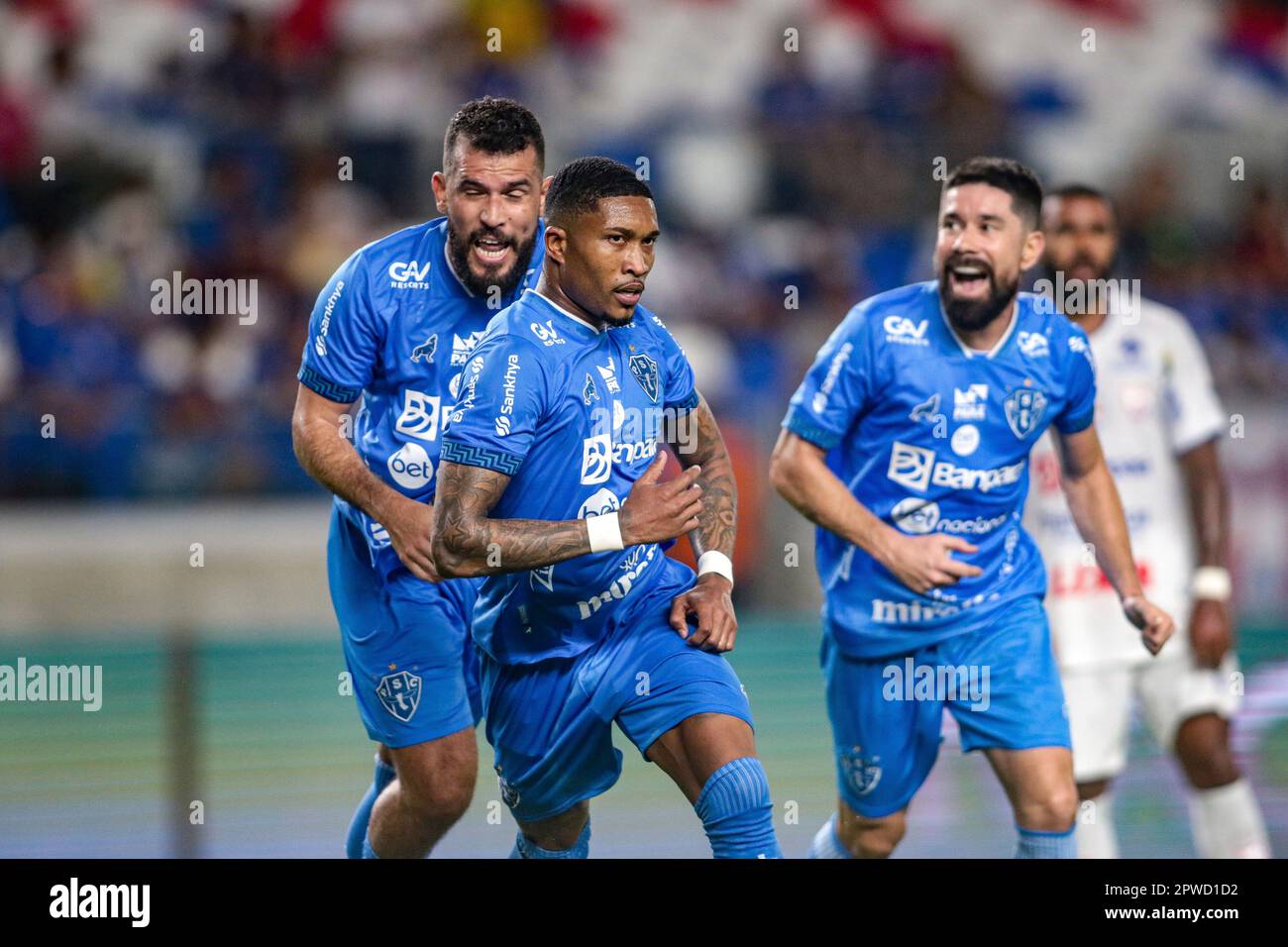 PA - BELEM - 29/04/2023 - PARAENSE 2023, PAYSANDU X AGUIA DE MARABA - Mario  Sergio player of Paysandu celebrates his goal during a match against Aguia  de Maraba at the Mangueirao, image size:1300x956