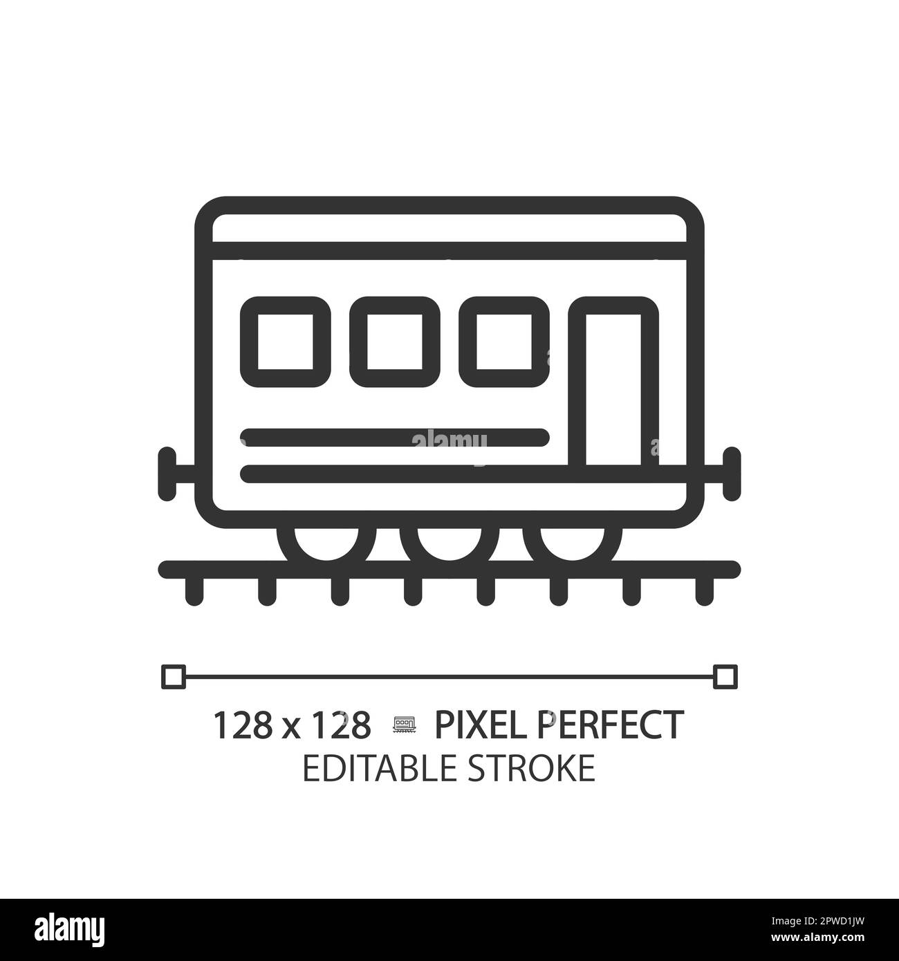 Passenger railroad carriage pixel perfect linear icon Stock Vector