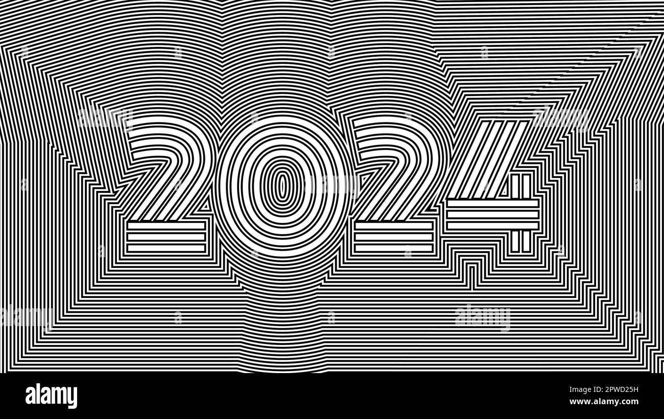 2024 New Year card. Geometric Black and white optical illusion calendar